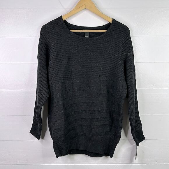 ALFANI Black Metallic Sparkle Ribbed Knit Pullover Sweater Sweatshirt Size Small - Picture 1 of 10